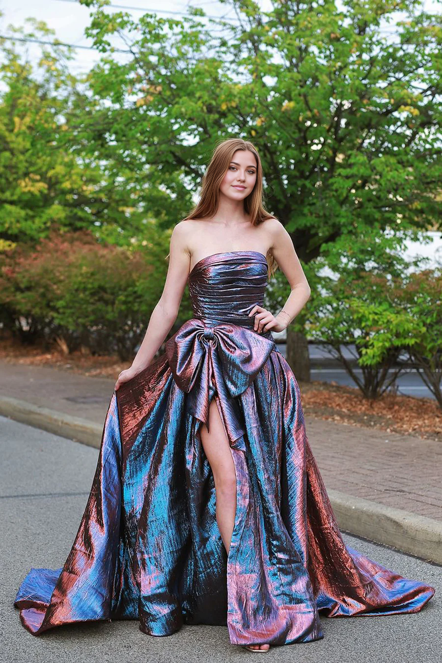 A-line Strapless Sparkly Satin Fashion Ball Gown formal dresses evening gowns Long Prom Dresses
